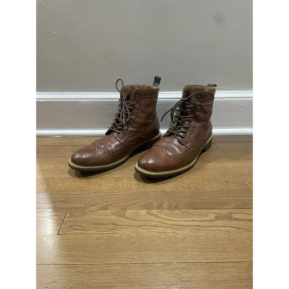 Madden Fence Brown Wingtip Lace Up Combat Boots Mens 10.5